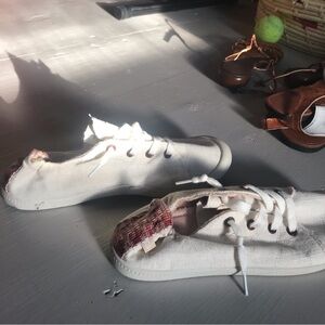 Kids Canvas Lace-Up Sneakers in Off-White with Pink Accent